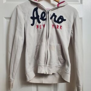 Aeropostale - Cream and Pink Hoodie - SIZE M - DAMAGED